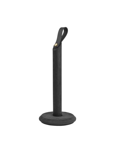 Portarrollos de cocina de madera de roble Grab, Barra: madera de roble, Correa: cuero, Negro, Ø 15 x Al 32 cm