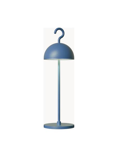 Kleine mobiele LED outdoor tafellamp Hook, dimbaar, Lamp: gecoat aluminium, Grijsblauw, Ø 11 x H 36 cm