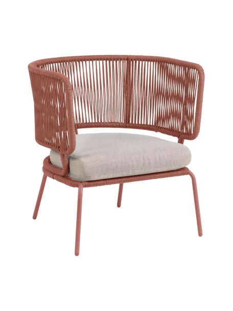 Fotel ogrodowy z plecionym sznurkiem Nadin, Stelaż: metal ocynkowany i lakier, Tapicerka: poliester, Blady różowy, S 74 x G 65 cm