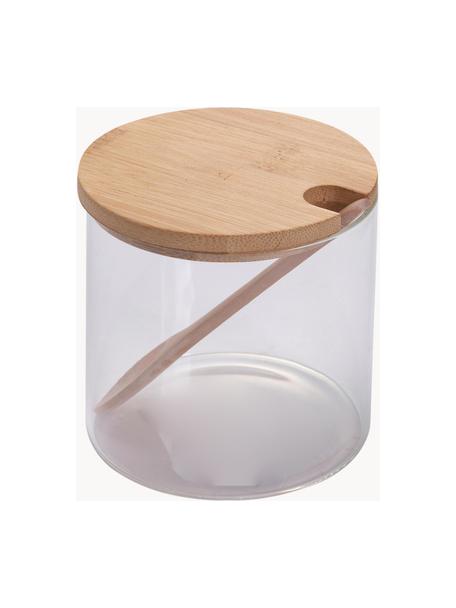 Suikerpot Len met lepel, Pot: borosilicaatglas, Transparant, helder hout, Ø 10 x H 10 cm