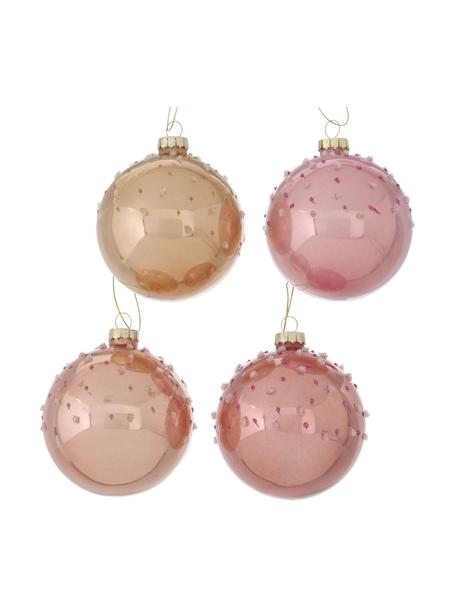 Handgemaakte kerstballenset Tilly, 12-delig, Roze, beige, goudkleurig, Ø 8 cm