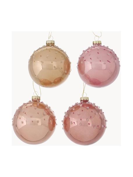 Handgefertigtes Weihnachtskugeln-Set Tilly, 12er-Set, Rosa, Beige, Goldfarben, Ø 8 cm