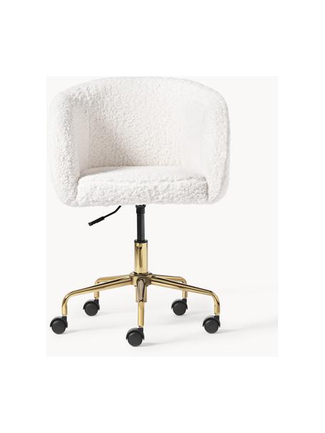 Silla de escritorio de borreguillo Emmie, altura regulable, Tapizado: 100% poliéster (borreguil, Estructura: metal recubierto con cert, Borreguillo blanco crema, dorado, An 58 x F 60 cm