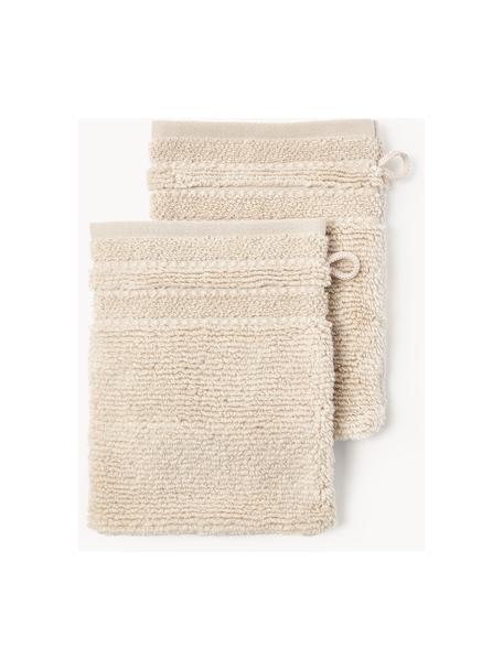 Gants de toilette avec bordure décorative Luxe, 2 pièces, Beige clair, Gants de toilette, larg. 16 x haut. 22 cm