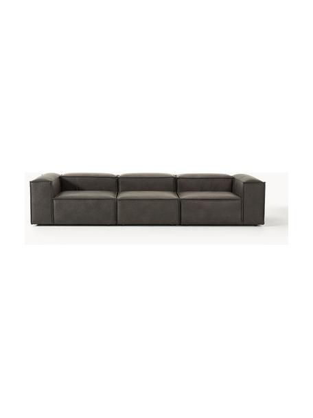Modulares Sofa Lennon (4-Sitzer) aus recyceltem Leder, Bezug: Recyceltes Leder (70 % Le, Gestell: Massives Holz, Sperrholz, Füße: Kunststoff Dieses Produkt, Leder Taupe, B 327 x T 119 cm