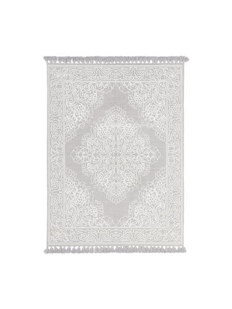 Bavlnený koberec so strapcami Salima, ručne tkaný, 100 %  bavlna, Svetlosivá, krémovobiela, Š 50 x D 80 cm (veľkosť XXS)