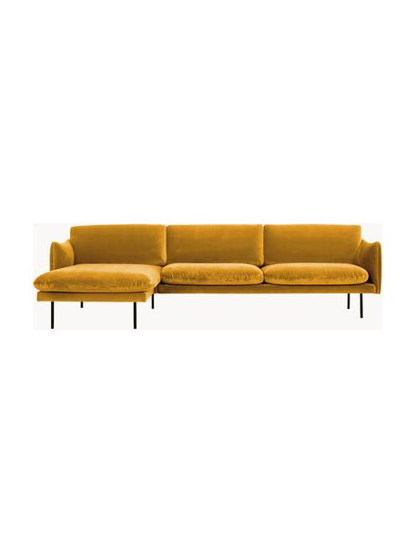 Samt-Ecksofa Moby, Bezug: Samt (Hochwertiger Polyes, Gestell: Massives Kiefernholz, FSC, Samt Senfgelb, B 280 x T 160 cm, Eckteil links