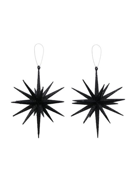 Adornos para colgar irrompibles Tove, 2 uds., Figura: plástico, Negro, Ø 15 x Al 15 cm
