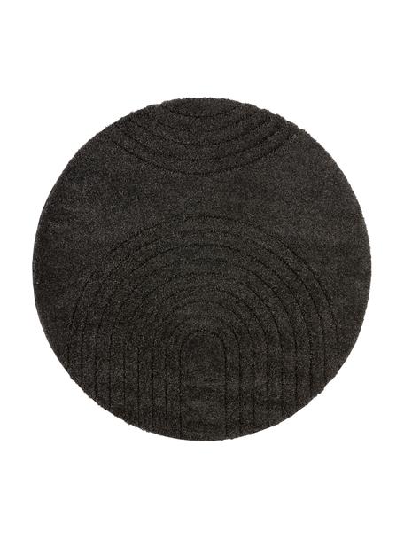 Runder Hochflor-Teppich Norwalk in Anthrazit mit geometrischem Muster, 100% Polypropylen, Anthrazit, Ø 160 (Größe L)