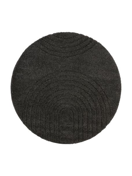 Rond hoogpolig vloerkleed Norwalk met geometrisch patroon, 100% polypropyleen, Antraciet, Ø 160 (maat L)