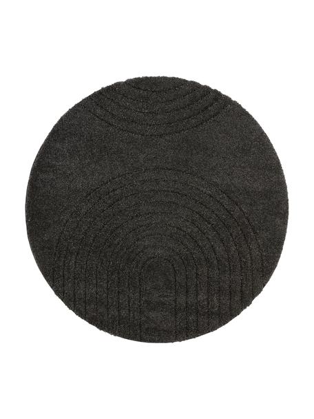 Runder Hochflor-Teppich Norwalk in Anthrazit mit geometrischem Muster, 100% Polypropylen, Anthrazit, Ø 160 (Größe L)