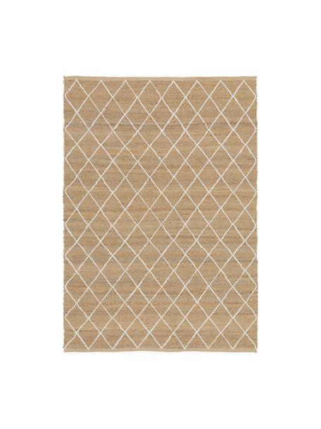 Tapis en jute fait main Kunu, 100 % jute, Brun, blanc, larg. 80 x long. 150 cm (taille XS)