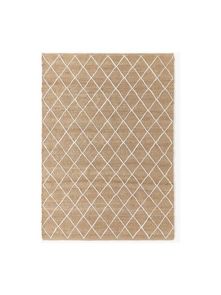 Ręcznie wykonany dywan z juty Kunu, 100% juta, Brązowy, biały, S 160 x D 230 cm (Rozmiar M)
