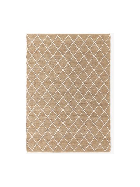 Tapis en jute fait main Kunu, 100 % jute, Brun, blanc, larg. 80 x long. 150 cm (taille XS)