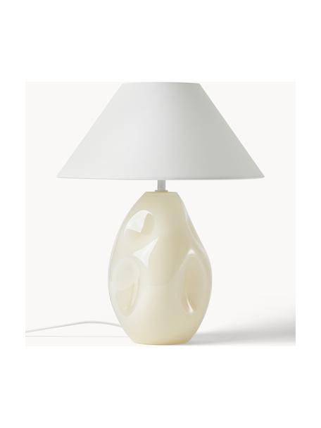 Tafellamp Xilia van opaalglas, Lampenkap: textiel, Lampvoet: opaalglas, Crèmewit, wit, Ø 40 x H 18 cm