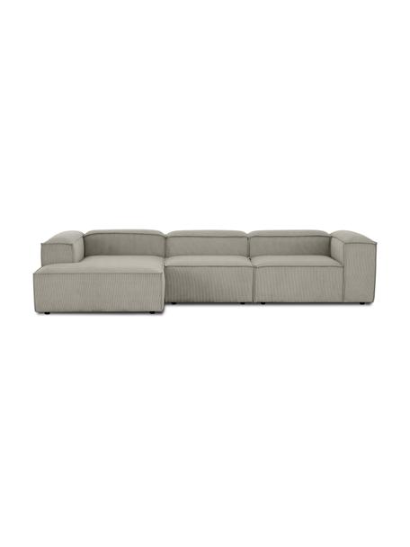 Canapé d'angle modulaire velours côtelé gris Lennon, Velours côtelé gris, larg. 327 x prof. 180 cm, méridienne à gauche