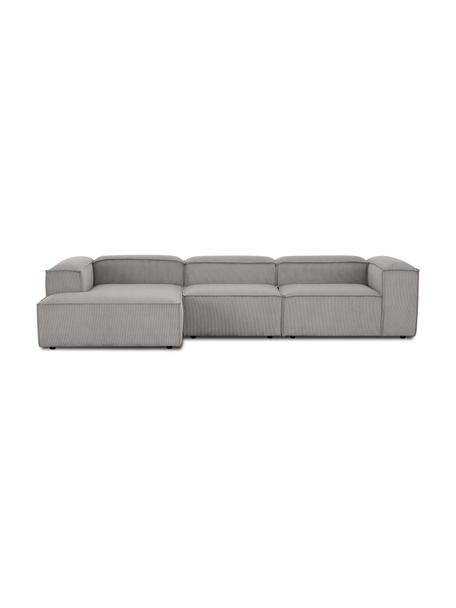 Canapé d'angle modulable velours côtelé gris Lennon, Velours côtelé gris, larg. 327 x prof. 180 cm, méridienne à gauche