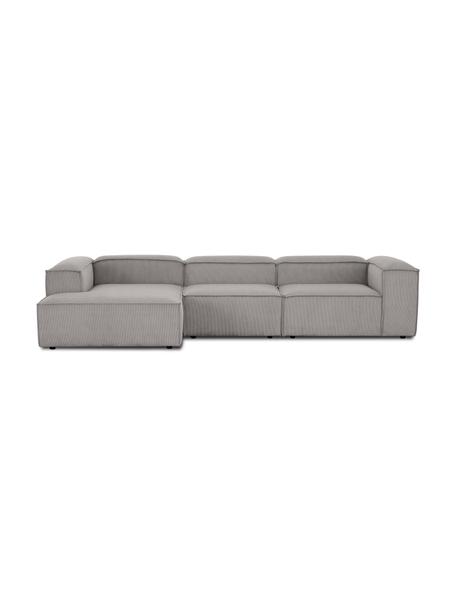 Modulaire hoekbank Lennon van corduroy, Bekleding: corduroy (92% polyester, , Frame: massief grenenhout, FSC-g, Poten: kunststof De poten bevind, Corduroy grijs, B 327 x D 180 cm, hoekdeel links