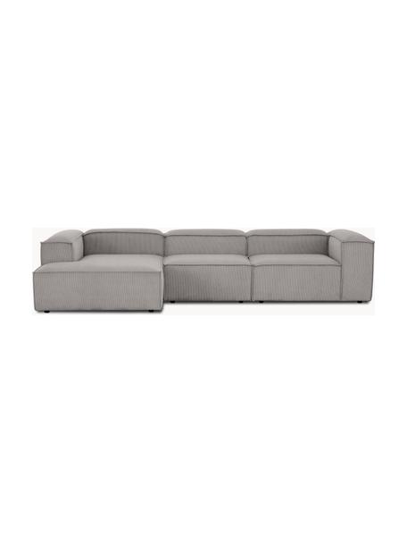 Canapé d'angle modulable en velours côtelé Lennon, Velours côtelé gris clair, larg. 327 x prof. 180 cm, méridienne à gauche