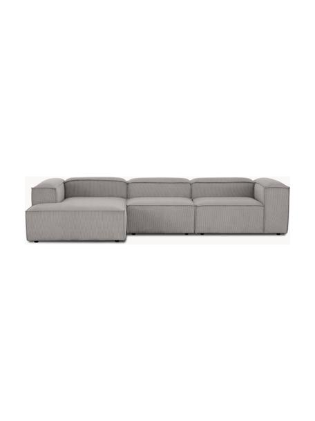 Sofá rinconera modular de pana Lennon, Tapizado: pana (92% poliéster, 8% p, Estructura: madera de pino maciza, ma, Patas: plástico Este producto es, Pana gris, An 327 x F 180 cm, chaise longue izquierda