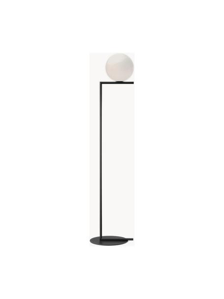 Lampada da terra in vetro soffiato con luce regolabile IC Lights, Paralume: vetro, Struttura: metallo rivestito, Nero opaco, bianco, Alt. 135 cm