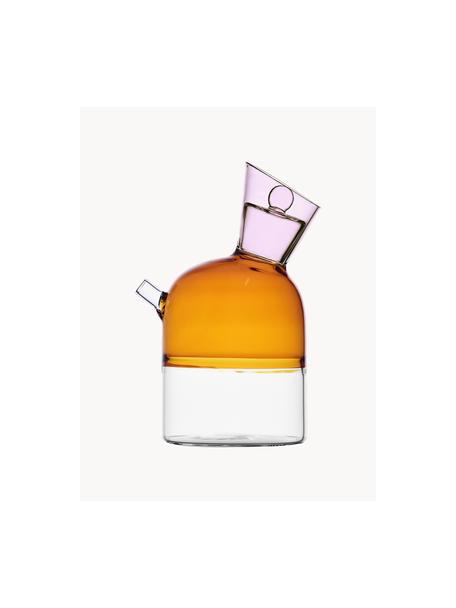 Handgefertigte Essig- & Ölflasche Travasi, Borosilikatglas, Orange, Hellrosa, Transparent, Ø 8 x H 16 cm