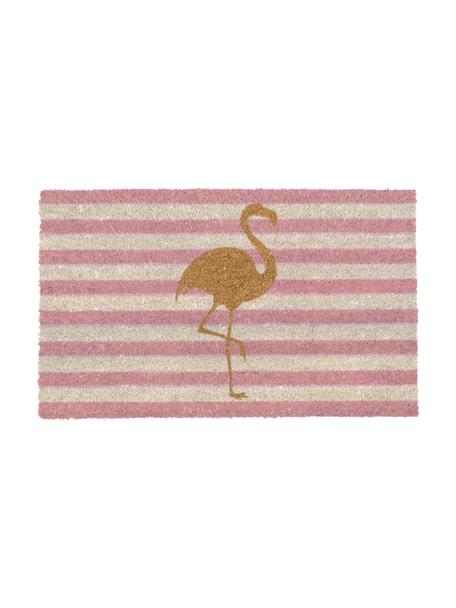 Deurmat Twinkling Flamingo, Bovenzijde: kokosvezels, Onderzijde: vinyl, Roze, wit, goudkleurig, L 75 x B 45 cm