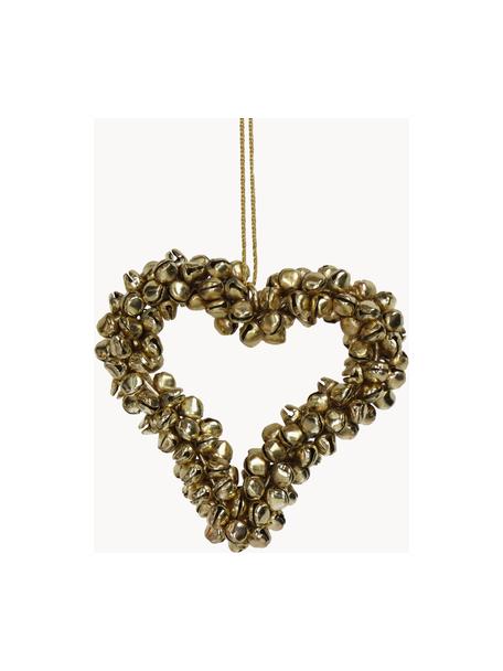 Kerstboomhanger Heart met belletjes, Gecoat metaal, Goudkleurig, B 9 x H 9 cm