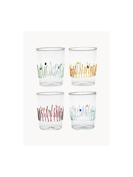 Vasos artesanales Quattro, 4 uds., Vidrio de borosilicato, Transparente, multicolor, Ø 8 x Al 11 cm, 400 ml