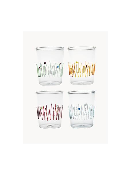 Set 4 bicchieri acqua fatti a mano Quattro, Vetro borosilicato, Trasparente, multicolore, Ø 8 x Alt. 11 cm, 400 ml