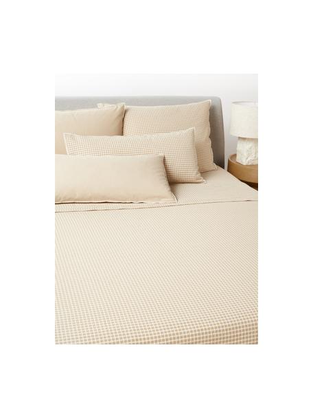 Drap de lit en coton seersucker à carreaux Davey, Beige, blanc, 270 x 280 cm