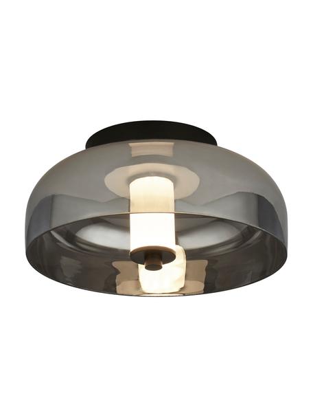 Kleine dimbare LED plafondlamp Frisbee, Lampenkap: glas, Baldakijn: gecoat metaal, Diffuser: glas, Grijs, transparant, Ø 30 x H 16 cm