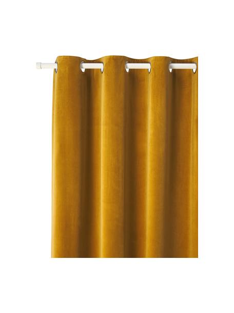 Sametový zatemňovací závěs s kroužky Rush, 2 ks, 100% polyester (recyklovaný), Horčicově žlutá, Š 135 cm, D 260 cm