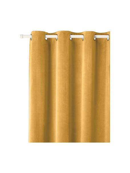 Cortinas opacas de terciopelo con ojales Rush, 2 uds., 100% poliéster (reciclado), Mostaza, An 135 x L 260 cm