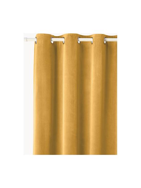 Abdunkelnder Samt-Vorhang Rush mit Ösen, 2 Stück, 100 % Polyester (recycelt), Senfgelb, B 135 x L 260 cm