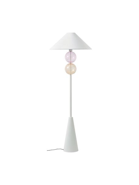 Vloerlamp Aglaia met glazen bollen, Lampenkap: linnen (100% polyester), Wit, amberkleurig, roze, Ø 55 x H 155 cm