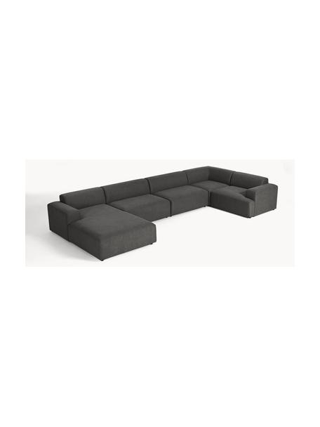 Sofa narożna XL Melva, Tapicerka: 100% poliester Dzięki tka, Stelaż: lite drewno sosnowe i świ, Nogi: tworzywo sztuczne, Antracytowa tkanina, S 458 x G 220 cm, prawostronna