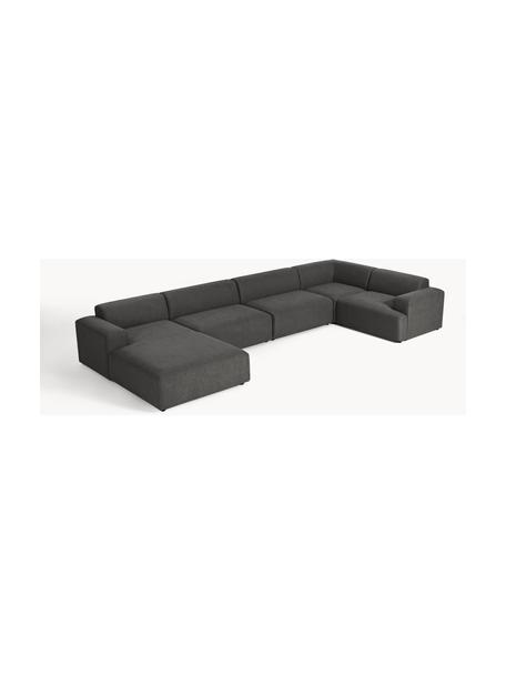 Sofa narożna XL Melva, Tapicerka: 100% poliester Dzięki tka, Stelaż: lite drewno sosnowe i świ, Nogi: tworzywo sztuczne Ten pro, Antracytowa tkanina, S 458 x G 220 cm, prawostronna