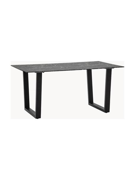 Mesa de comedor Davidson, tablero de vidrio en aspecto mármol, 160 x 90 cm, Tablero: vidrio tintado en negro, Patas: metal recubierto, Aspecto mármol negro, negro, An 160 x F 90 cm