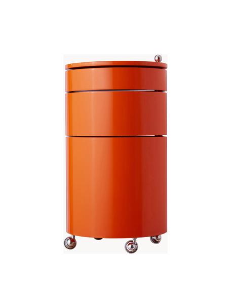 Runder Rollcontainer Barboy, Design Verner Panton, Korpus: Holz, lackiert, Griff: Metall, verchromt, Rollen: Kunststoff, Orange, glänzend, Ø 38 x H 73 cm