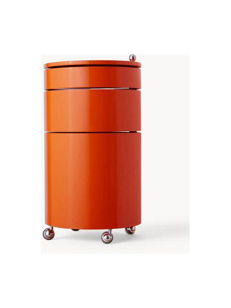 Runder Rollcontainer Barboy, Design Verner Panton, Korpus: Holz, lackiert, Griff: Metall, verchromt, Rollen: Kunststoff, Orange, glänzend, Ø 38 x H 73 cm