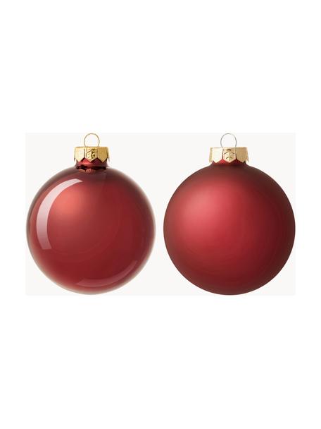Bolas de Navidad Evergreen, tamaños diferentes, Vidrio brillante y mate, Rojo oscuro, Ø 8 cm, 6 uds.