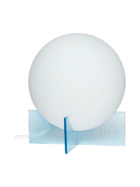 Kleine bolvormige tafellamp Moon, Lamp: glas, Wit, lichtblauw, Ø 20 x H 23 cm