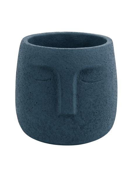 Macetero pequeño de cemento Face, Gris cemento, Azul oscuro, Ø 12,5 x Al 14 cm