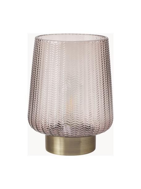 Kleine mobile LED-Tischlampe Fancy Glamour mit Timerfunktion, Glas, Metall, Taupe, Goldfarben, Ø 19 x H 26 cm