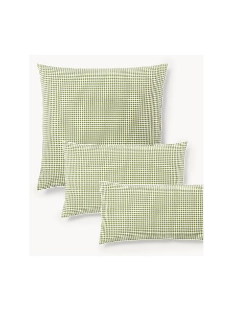 Funda de almohada de sirsaca con ribete Davey, Verde oliva, blanco, An 50 x L 70 cm