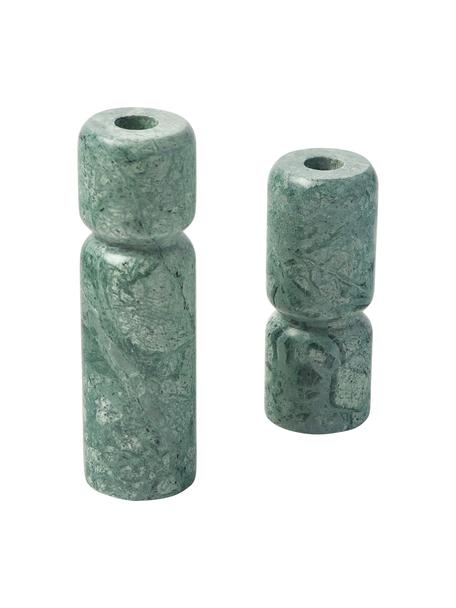 Lot de bougeoirs en marbre Como, 2 élém., Marbre, Vert, marbré, Lot de différentes tailles