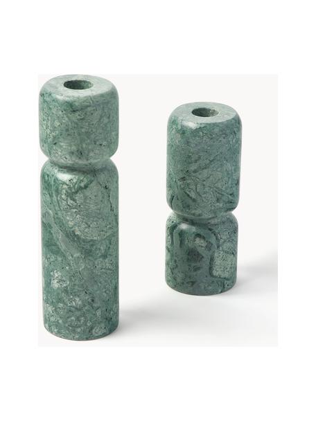 Kerzenhalter Como aus Marmor, 2er-Set, Marmor, Grün, marmoriert, Set mit verschiedenen Größen