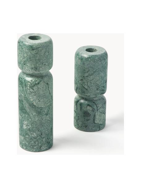 Kerzenhalter-Set Como aus grünem Marmor, 2er-Set, Marmor, Grün, marmoriert, Set mit verschiedenen Größen