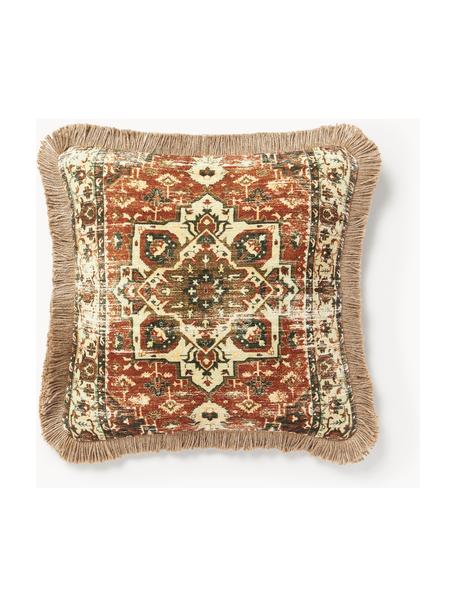 Housse de coussin 50x50 orientale en jute Nario, Rouge rouille, multicolore, larg. 50 x long. 50 cm